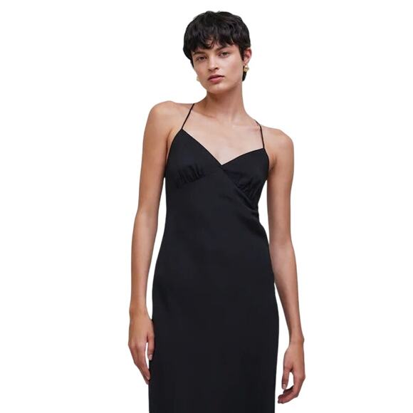 Madewell Black Slip Midi Dress Size 10 V-Neck Adjustable Straps NWOT - Picture 5 of 9